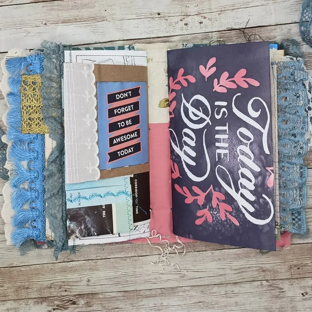 Turquoise Embellished Junk Journal: Flowers, Birds and Butterflies (Laugh)